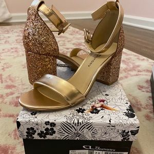 CL Glitter Rose Gold Block Heel